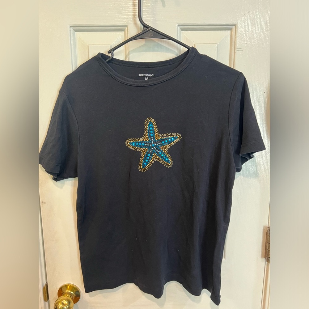 Women’s Cruise Wear & Co. Black jewel embellished starfish 100% cotton teeshirt